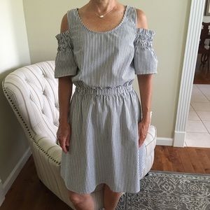 Cold Shoulder Seersucker Dress